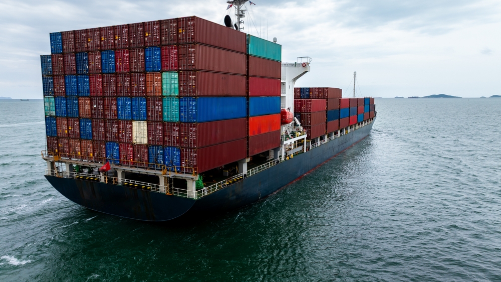 Aerial View Shipping Container Carrier Container Sailing In Ocean